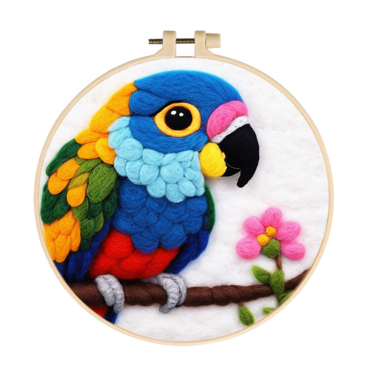 Parrot with Colorful Feathers and Flower Wool Needle Felting Painting Kit