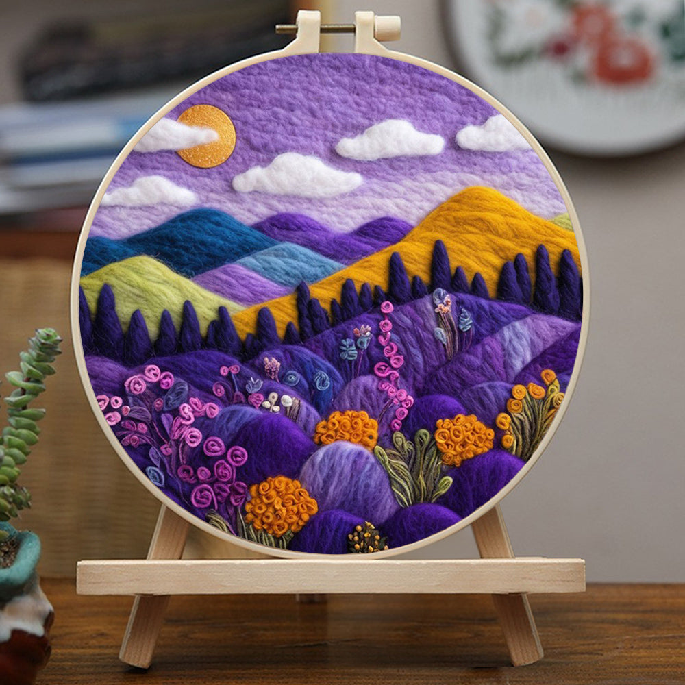 Colorful Mountain with Flowers and Sun Wool Needle Felting Painting Kit