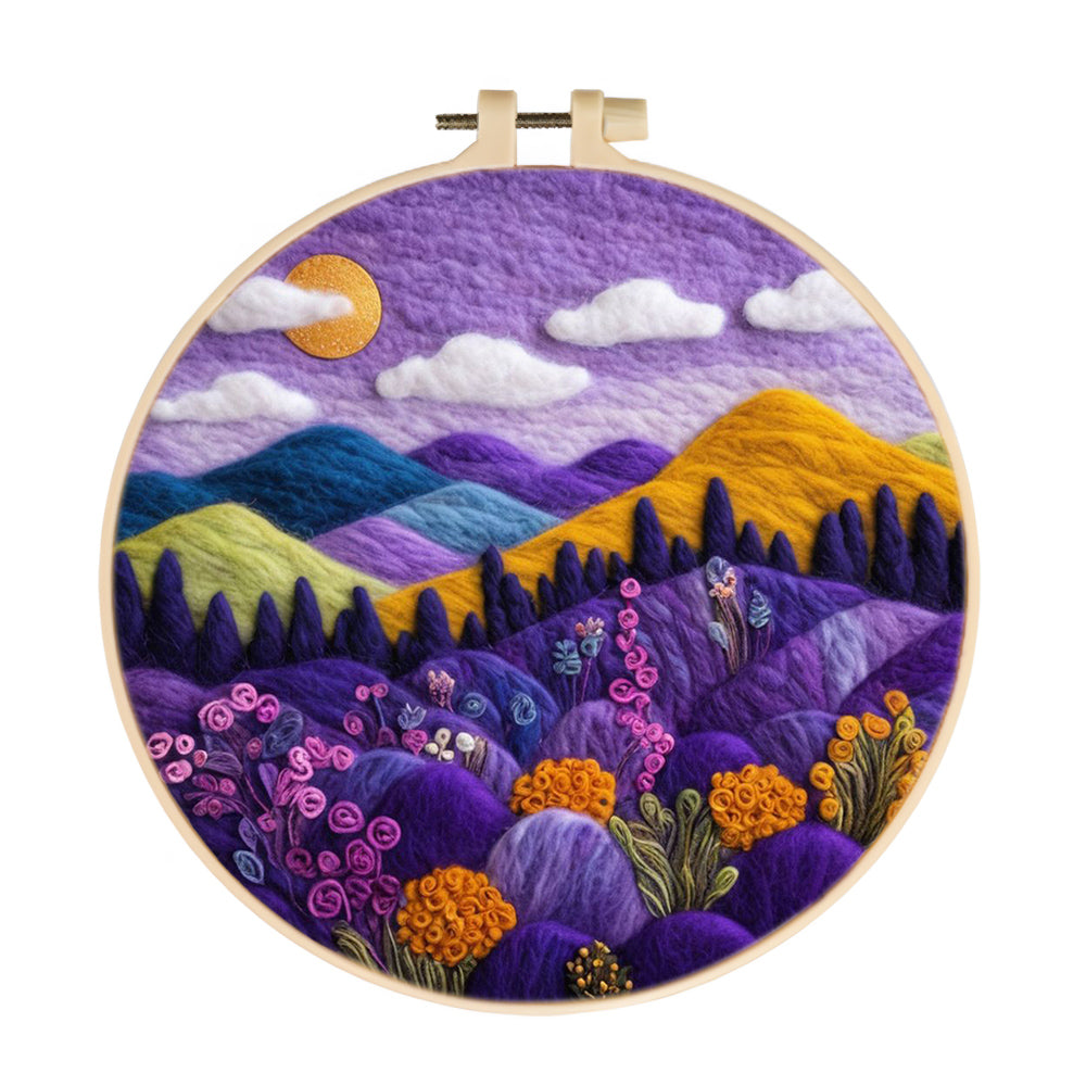 Colorful Mountain with Flowers and Sun Wool Needle Felting Painting Kit