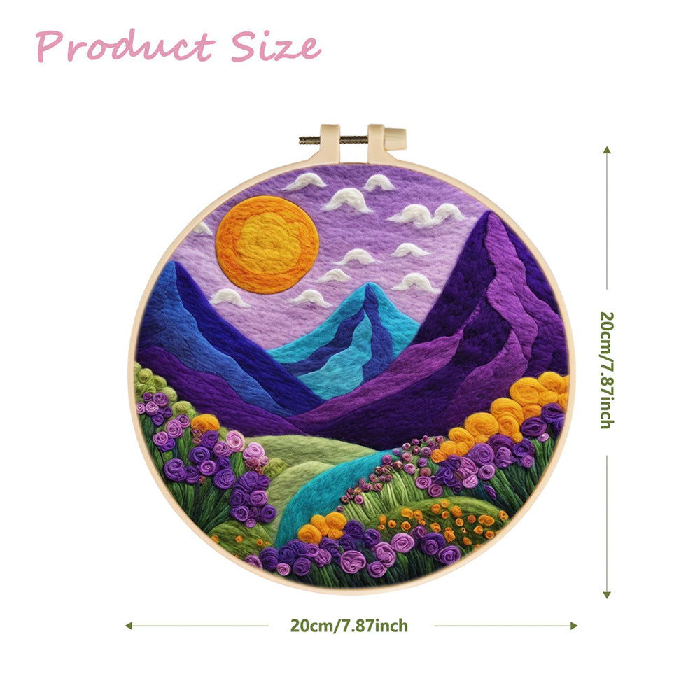 Golden Sun Over Mountains and Flowers Wool Needle Felting Painting Kit