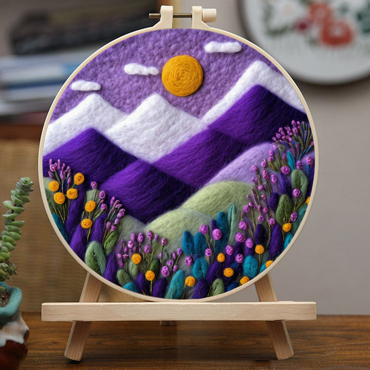 Purple Peaks and Colorful Blooms Wool Needle Felting Painting Kit