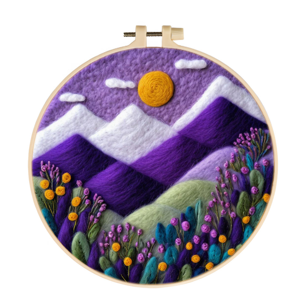 Purple Peaks and Colorful Blooms Wool Needle Felting Painting Kit