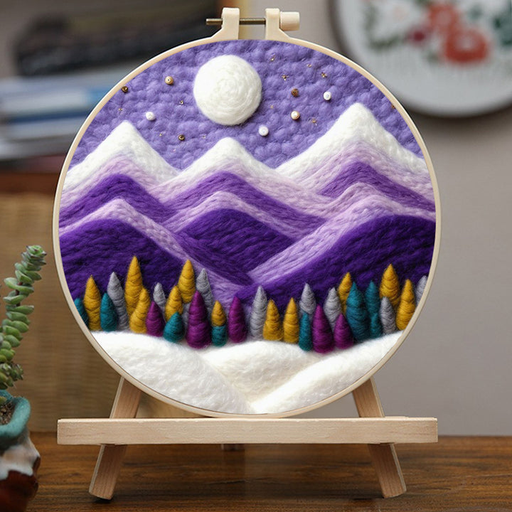 Snowy Mountains Shine Under Moon Wool Needle Felting Painting Kit