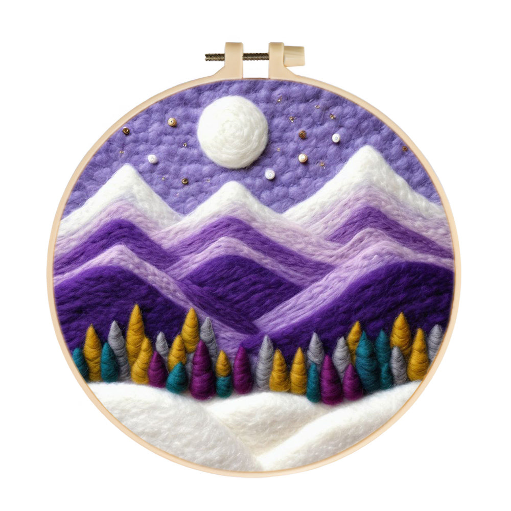 Snowy Mountains Shine Under Moon Wool Needle Felting Painting Kit