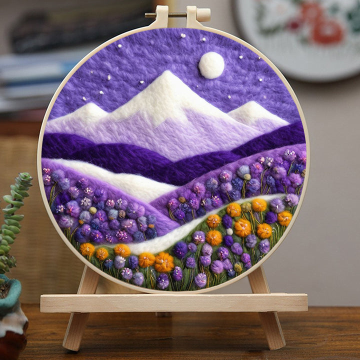 Snowy Peaks Shine Above Flower Fields Wool Needle Felting Painting Kit