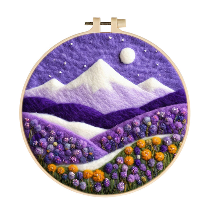 Snowy Peaks Shine Above Flower Fields Wool Needle Felting Painting Kit