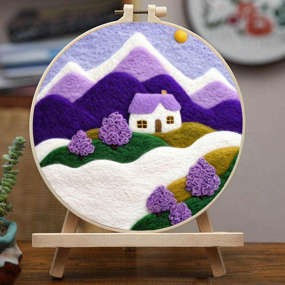 House Sits Amidst Purple Mountains Wool Needle Felting Painting Kit
