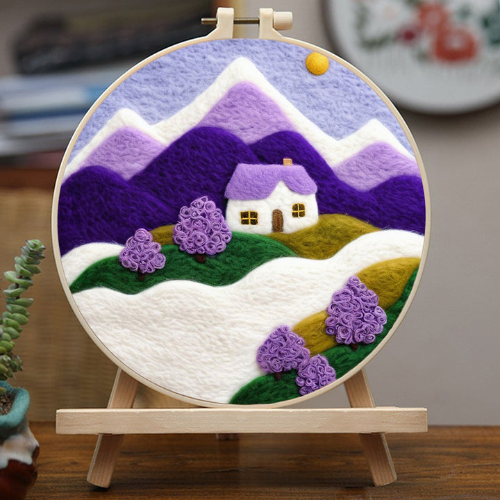 House Sits Amidst Purple Mountains Wool Needle Felting Painting Kit
