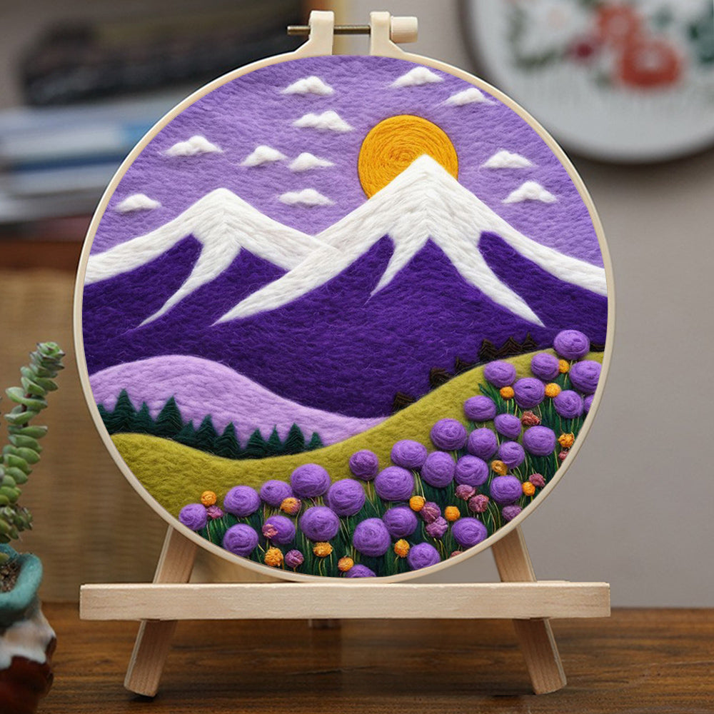 Sunny Day Over Peaks and Flowery Hills Wool Needle Felting Painting Kit