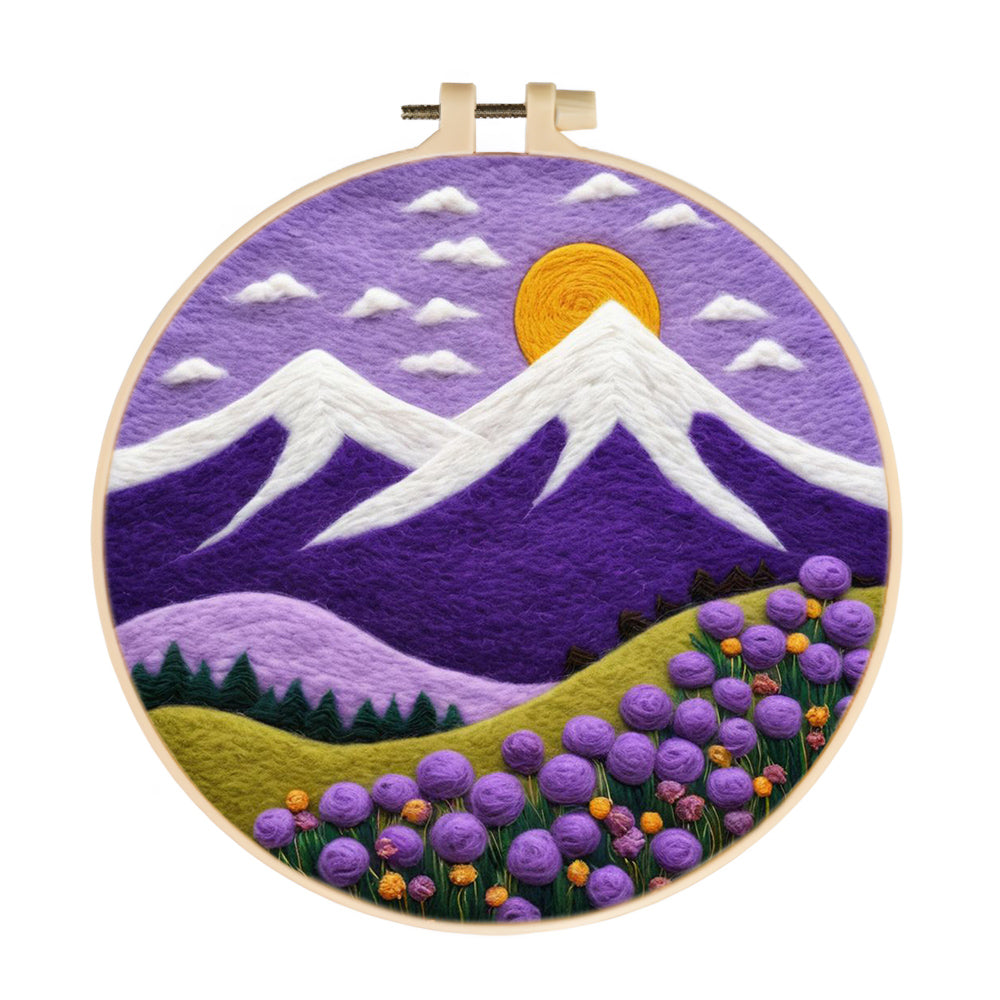 Sunny Day Over Peaks and Flowery Hills Wool Needle Felting Painting Kit