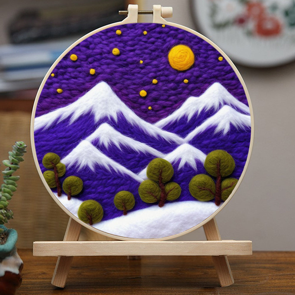 Calm Snowy Mountains Under Moon Wool Needle Felting Painting Kit