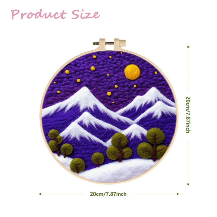 Calm Snowy Mountains Under Moon Wool Needle Felting Painting Kit