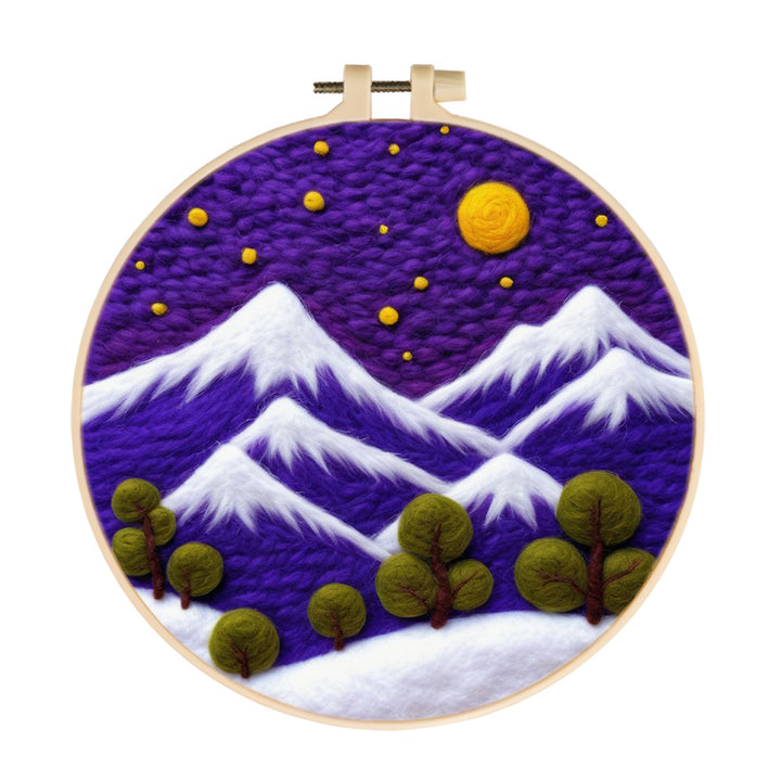 Calm Snowy Mountains Under Moon Wool Needle Felting Painting Kit