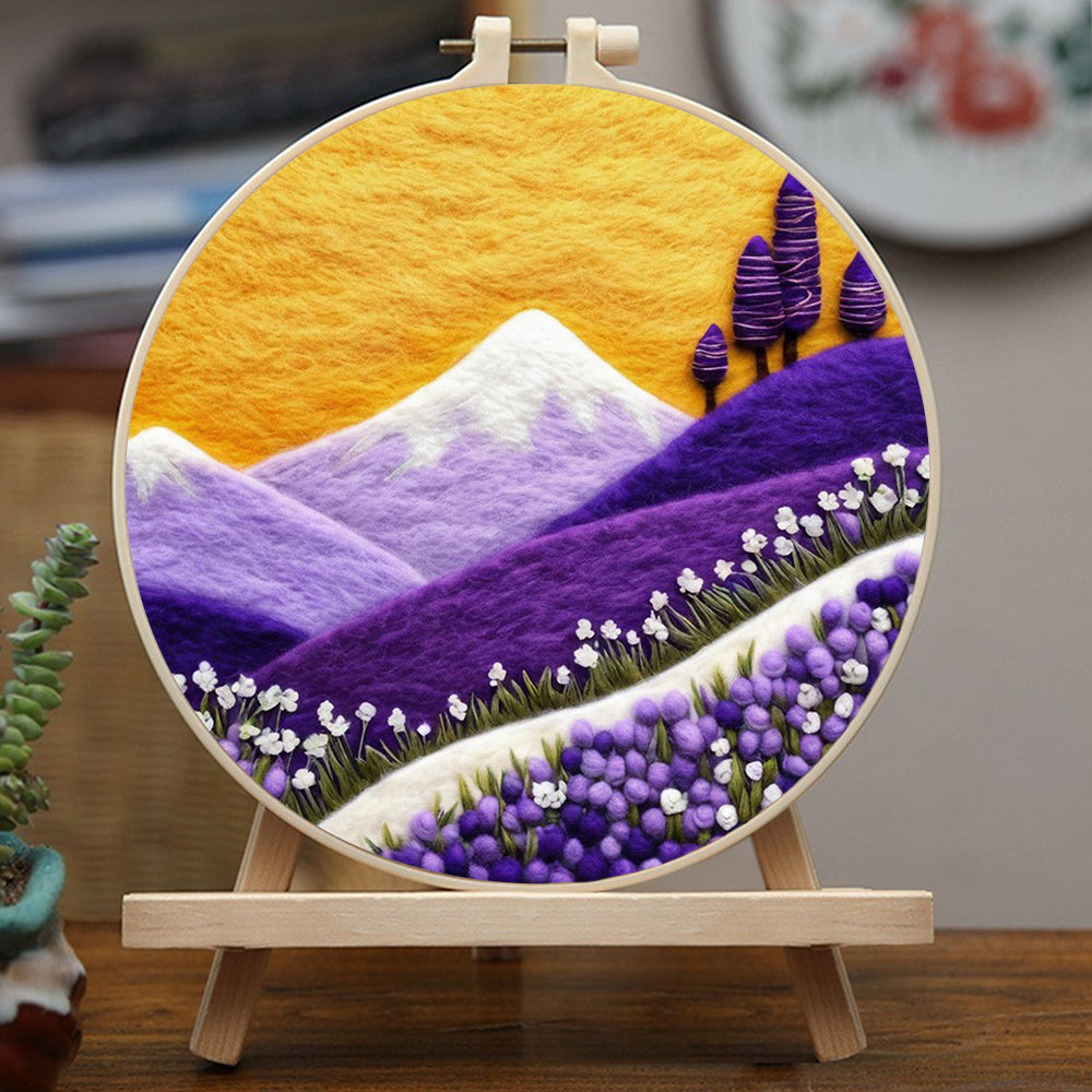 Purple Hills Hold White Flowers Wool Needle Felting Painting Kit