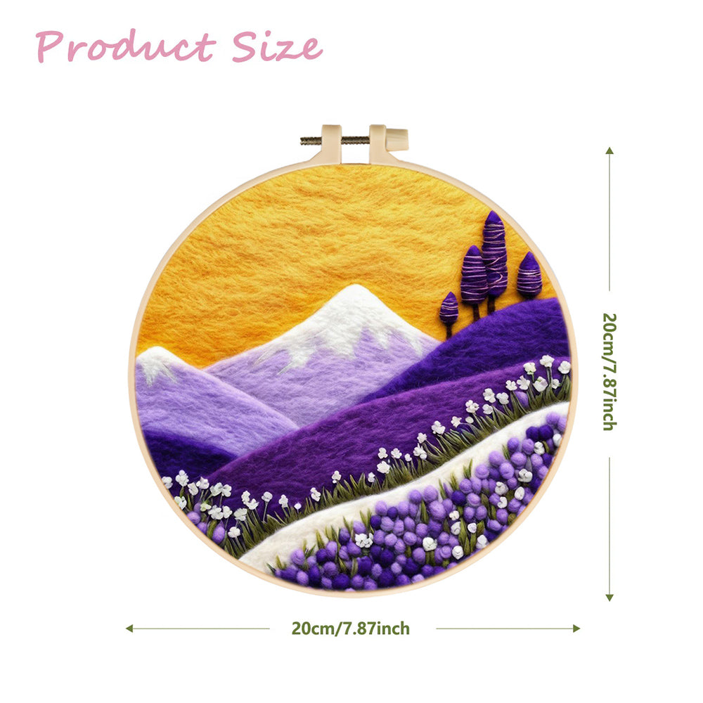 Purple Hills Hold White Flowers Wool Needle Felting Painting Kit