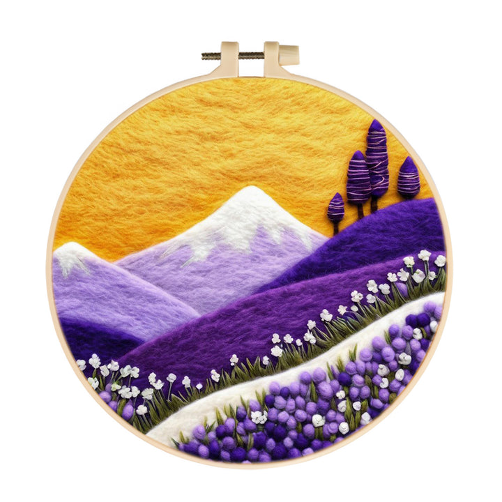 Purple Hills Hold White Flowers Wool Needle Felting Painting Kit