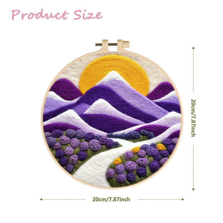 Yellow Sun Hovers Over Purple Peaks Wool Needle Felting Painting Kit