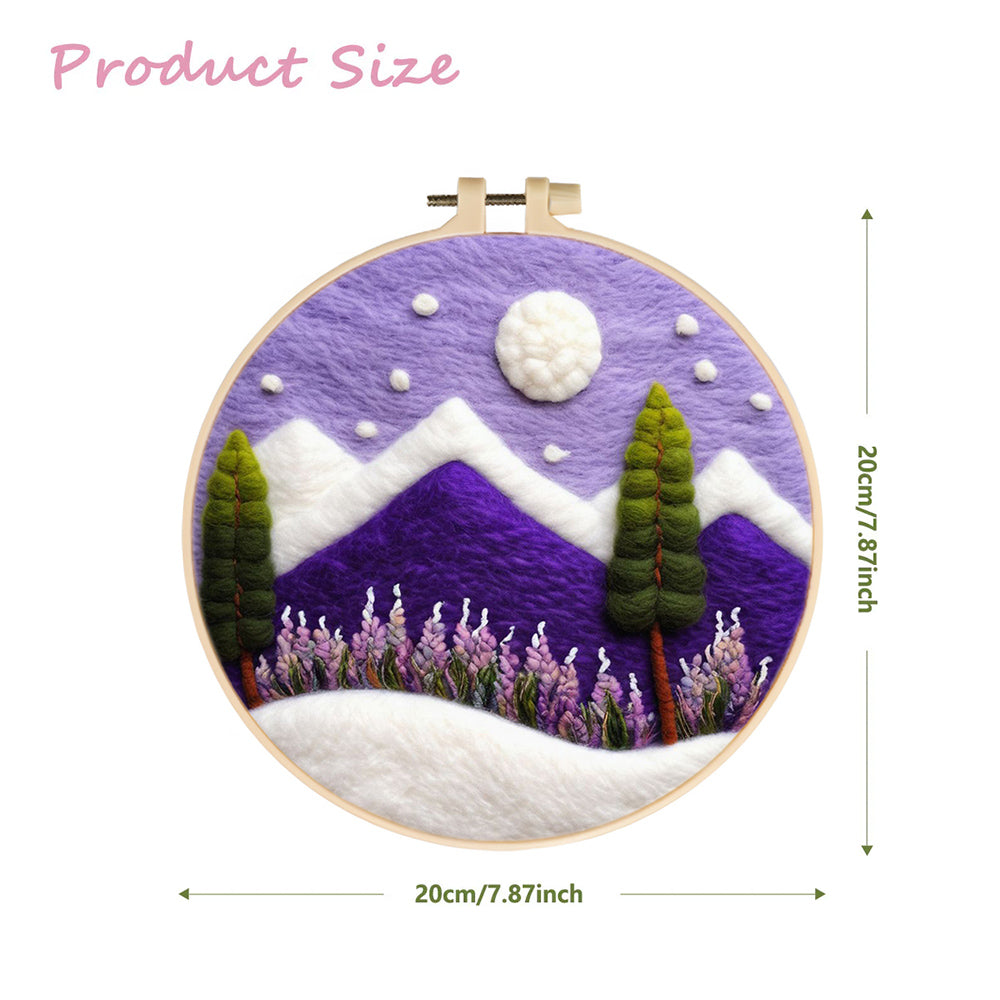 White Moon Glows Above Purple Peaks Wool Needle Felting Painting Kit