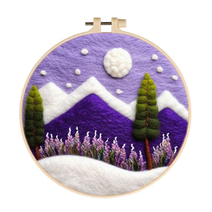 White Moon Glows Above Purple Peaks Wool Needle Felting Painting Kit