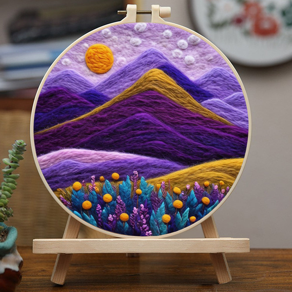 Sunset Over Hills and Blossom Meadows Wool Needle Felting Painting Kit