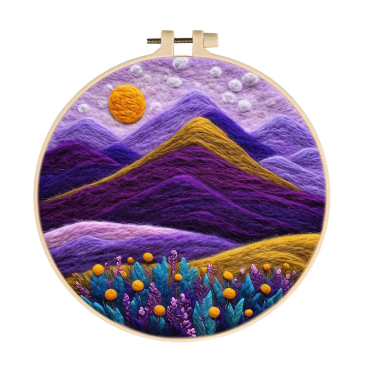 Sunset Over Hills and Blossom Meadows Wool Needle Felting Painting Kit