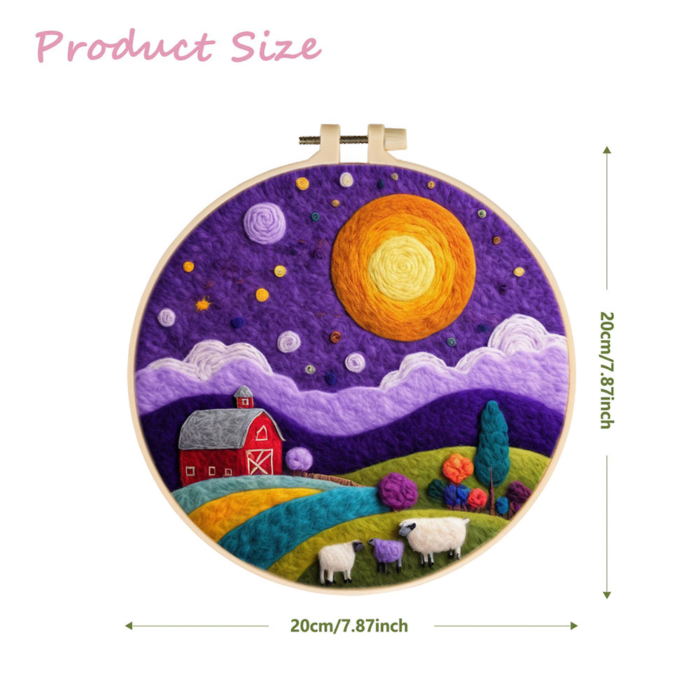 Red Barn Sits Beneath Starry Sky Wool Needle Felting Painting Kit