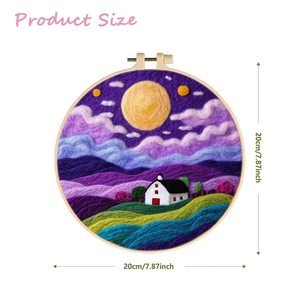 Golden Sun Hovers Over White Cottage Wool Needle Felting Painting Kit