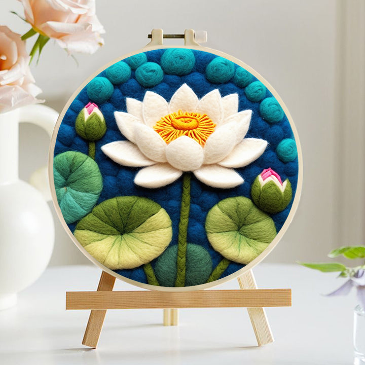 Pure White Lotus Flowers are in Full Bloom Wool Needle Felting Painting Kit