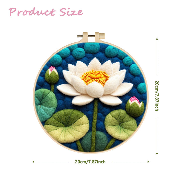 Pure White Lotus Flowers are in Full Bloom Wool Needle Felting Painting Kit