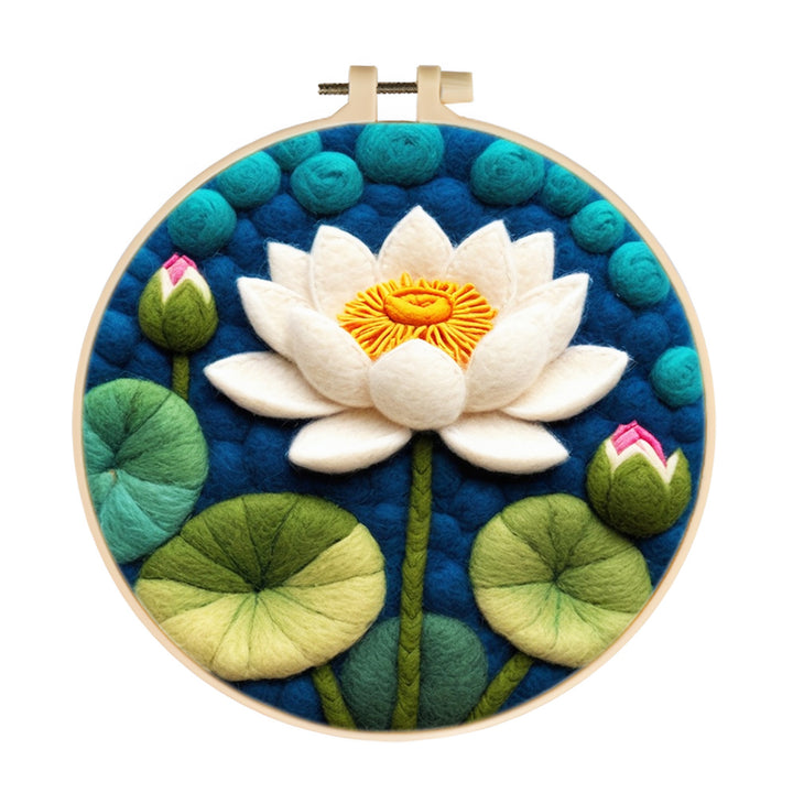 Pure White Lotus Flowers are in Full Bloom Wool Needle Felting Painting Kit