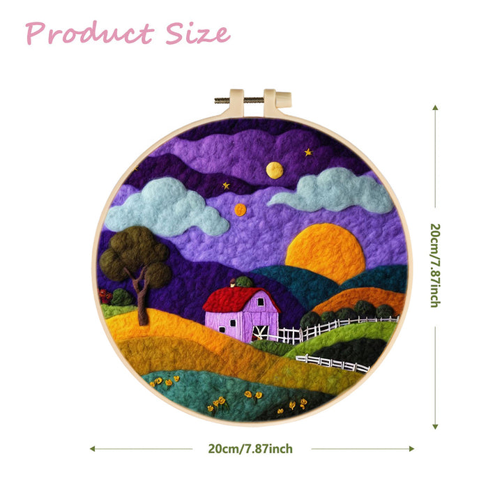 White Fence Lines Colorful Hills Wool Needle Felting Painting Kit