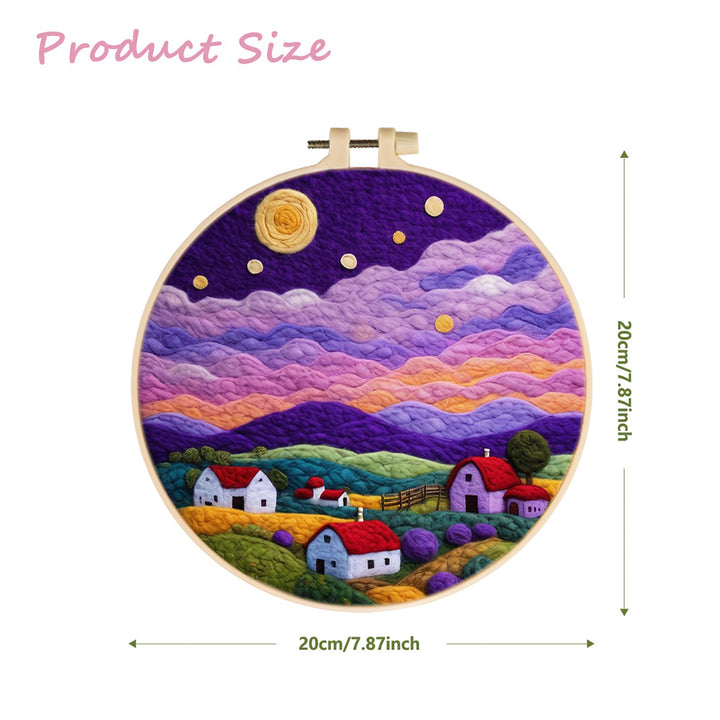 Peaceful Town Beneath Purple Clouds Wool Needle Felting Painting Kit