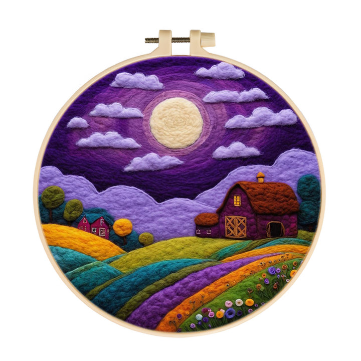 Purple Village under the Moon Wool Needle Felting Painting Kit