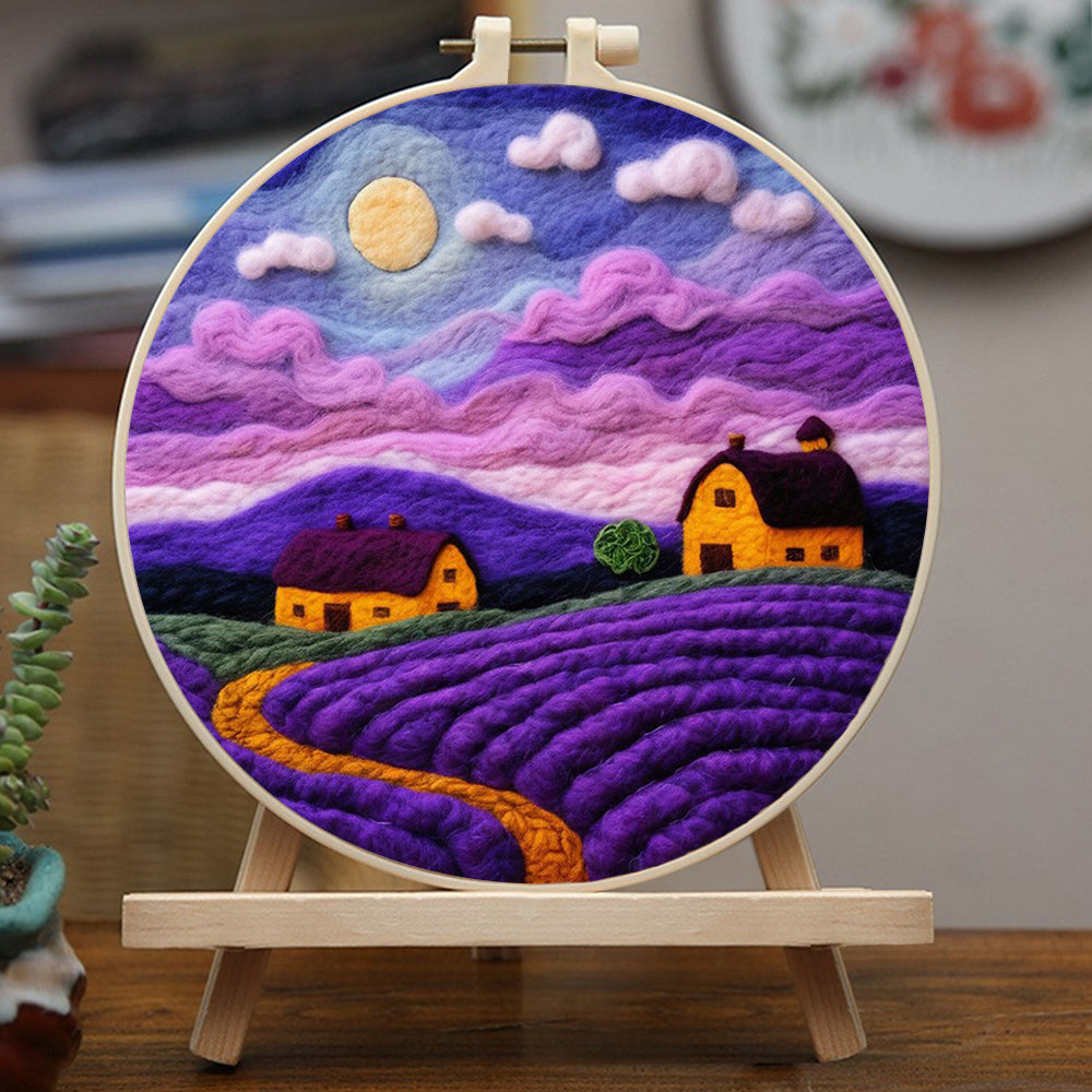 Cabin Amidst The Purple Mountains Wool Needle Felting Painting Kit