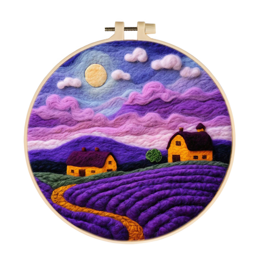 Cabin Amidst The Purple Mountains Wool Needle Felting Painting Kit