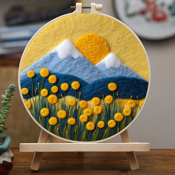 Blue Hills Rise Beneath Bright Sun Wool Needle Felting Painting Kit