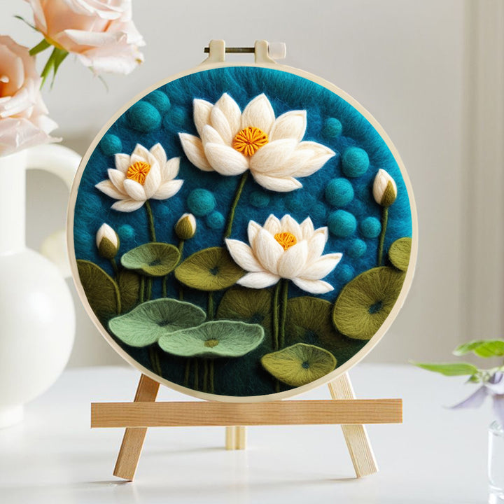 Lotus Leaves and Blooming Lotus Flowers Wool Needle Felting Painting Kit