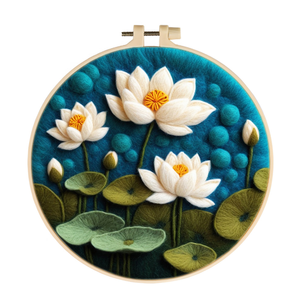 Lotus Leaves and Blooming Lotus Flowers Wool Needle Felting Painting Kit