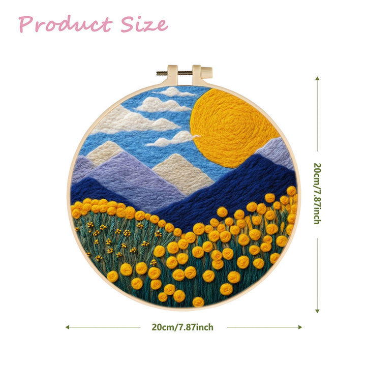 Blue Hills Frame Bright Yellow Flowers Wool Needle Felting Painting Kit