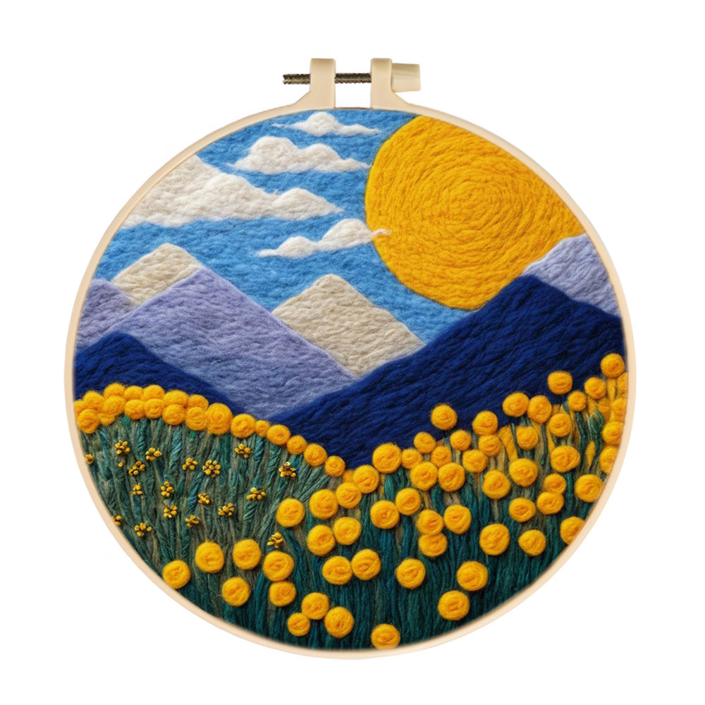 Blue Hills Frame Bright Yellow Flowers Wool Needle Felting Painting Kit