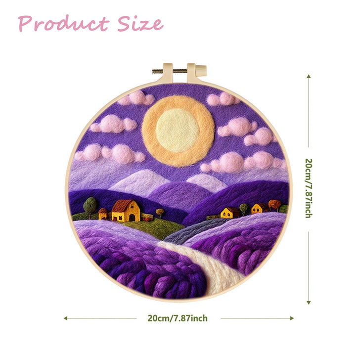 Pink Clouds Float In Purple Sky Mountains Wool Needle Felting Painting Kit