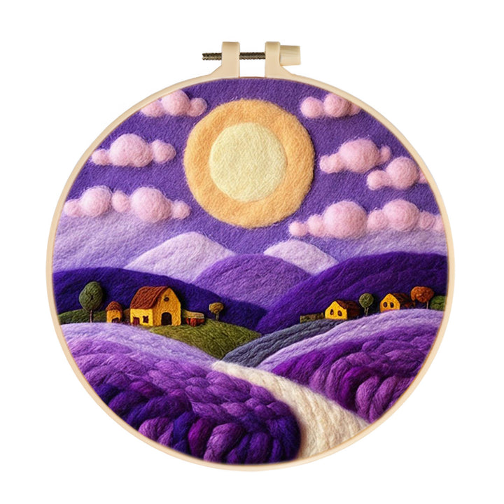 Pink Clouds Float In Purple Sky Mountains Wool Needle Felting Painting Kit