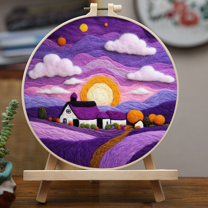 Cabin Enveloped in Tranquil Purple Wool Needle Felting Painting Kit