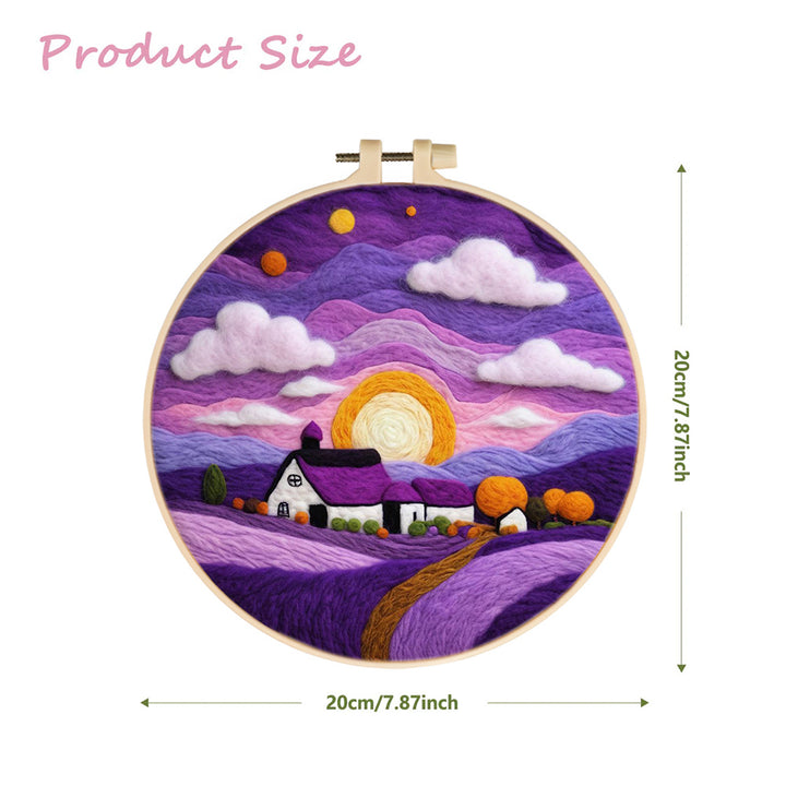 Cabin Enveloped in Tranquil Purple Wool Needle Felting Painting Kit