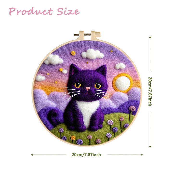 Black Cat Beneath Sunset Glow Wool Needle Felting Painting Kit