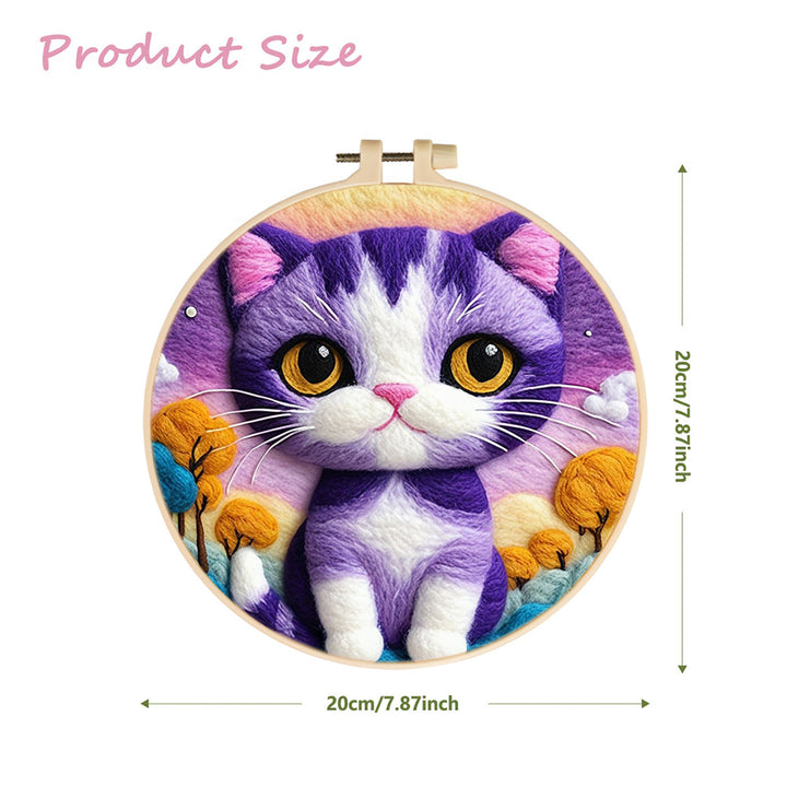 Purple Kitten Surrounded by Yellow Flowers Wool Needle Felting Painting Kit