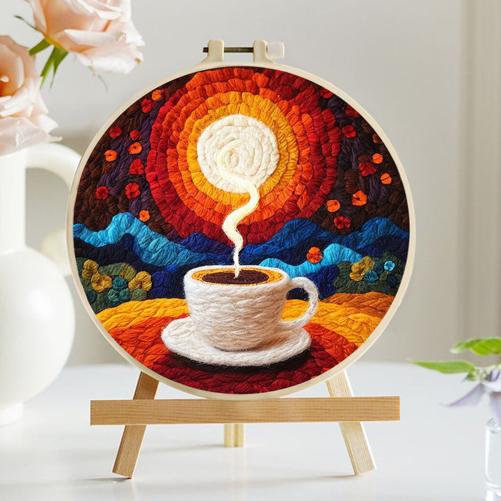 Coffee and The Rising Sun Wool Needle Felting Painting Kit