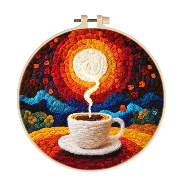 Coffee and The Rising Sun Wool Needle Felting Painting Kit