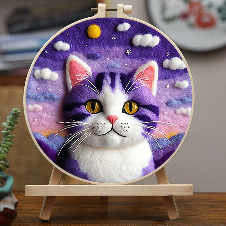 Cloudy Surrounding for Purple Striped Cat Wool Needle Felting Painting Kit