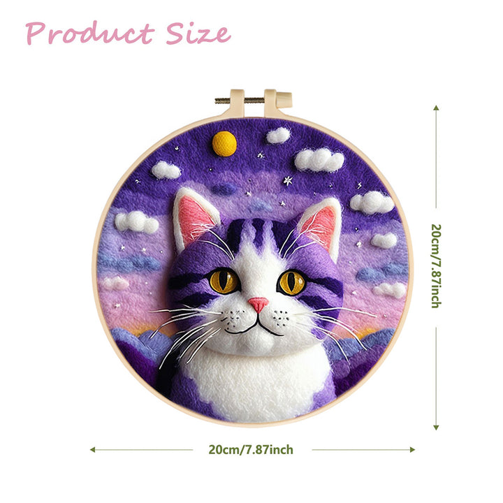 Cloudy Surrounding for Purple Striped Cat Wool Needle Felting Painting Kit